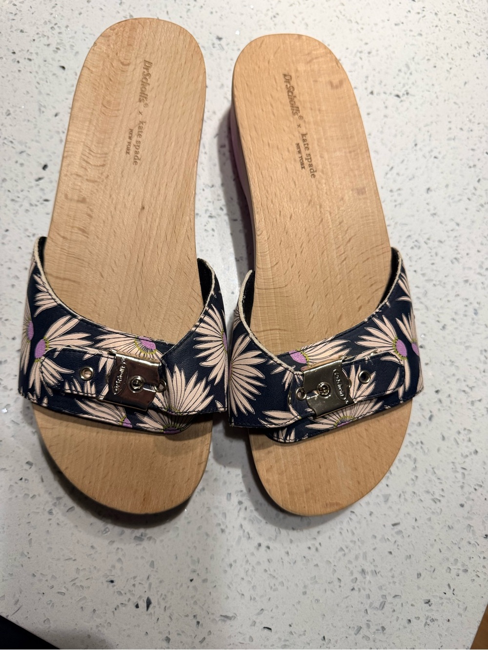 kate spade navy floral buckle slide sandals